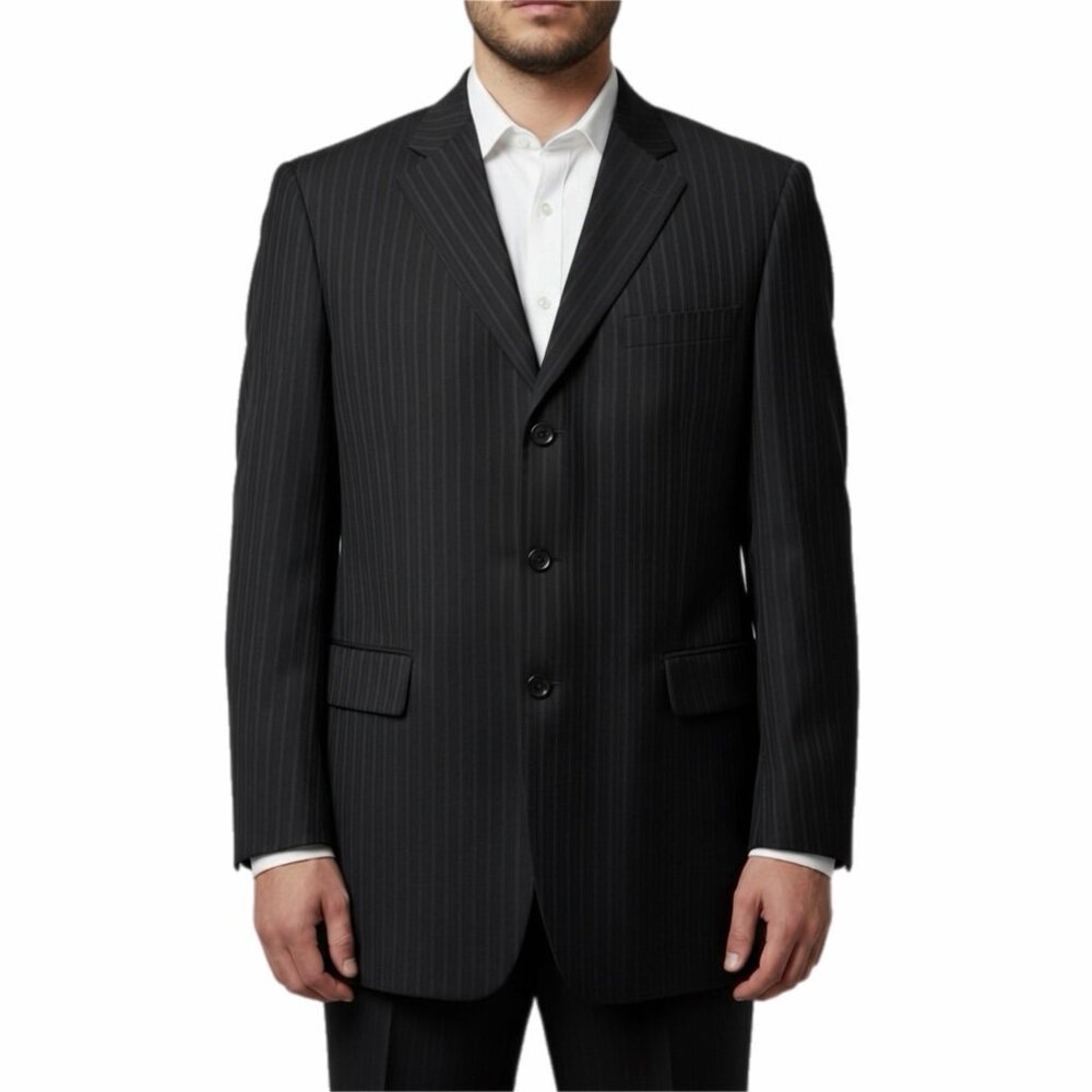 Sacari Jacket Mens 44R Black Stripe Banker Corporate Gangster Detective Career